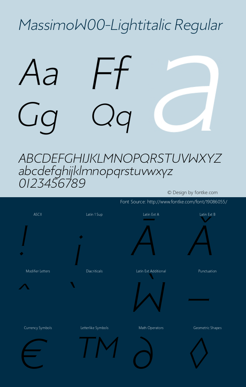 MassimoW00-Lightitalic Regular Version 1.00 Font Sample