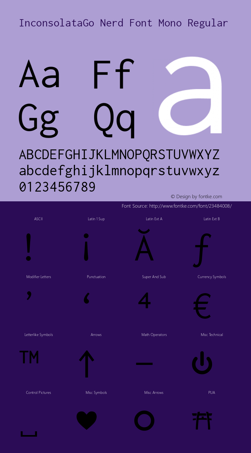 InconsolataGo Nerd Font Complete Mono Version 1.013 Font Sample