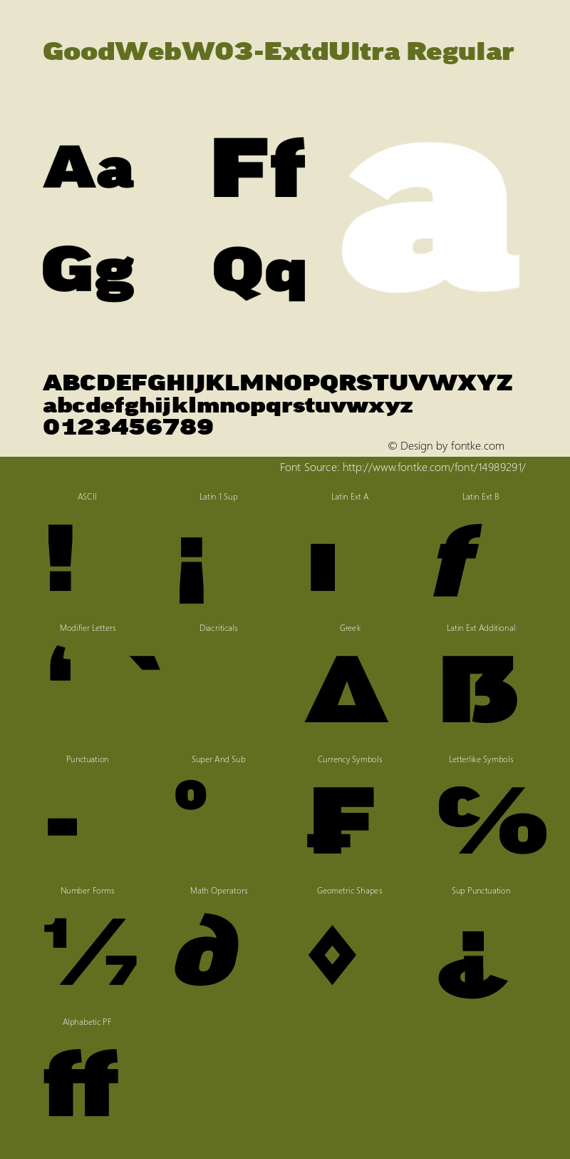 GoodWebW03-ExtdUltra Regular Version 7.504 Font Sample