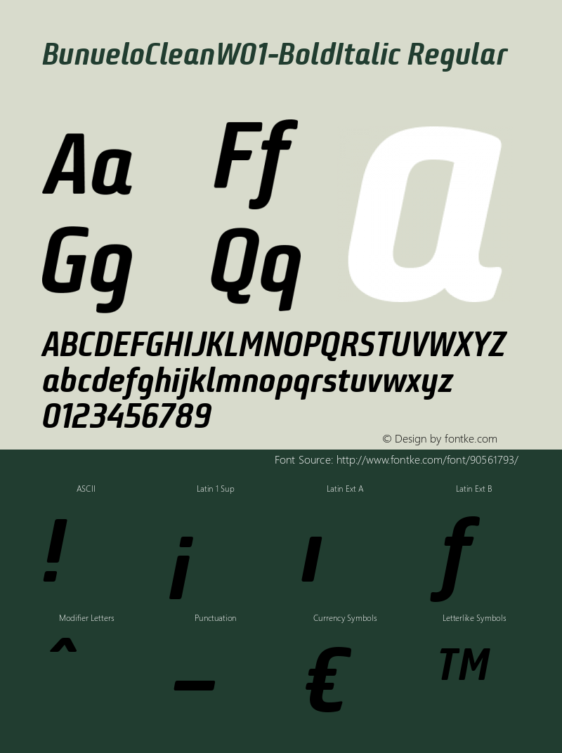 Bunuelo Clean W01 Bold Italic Version 1.24 Font Sample