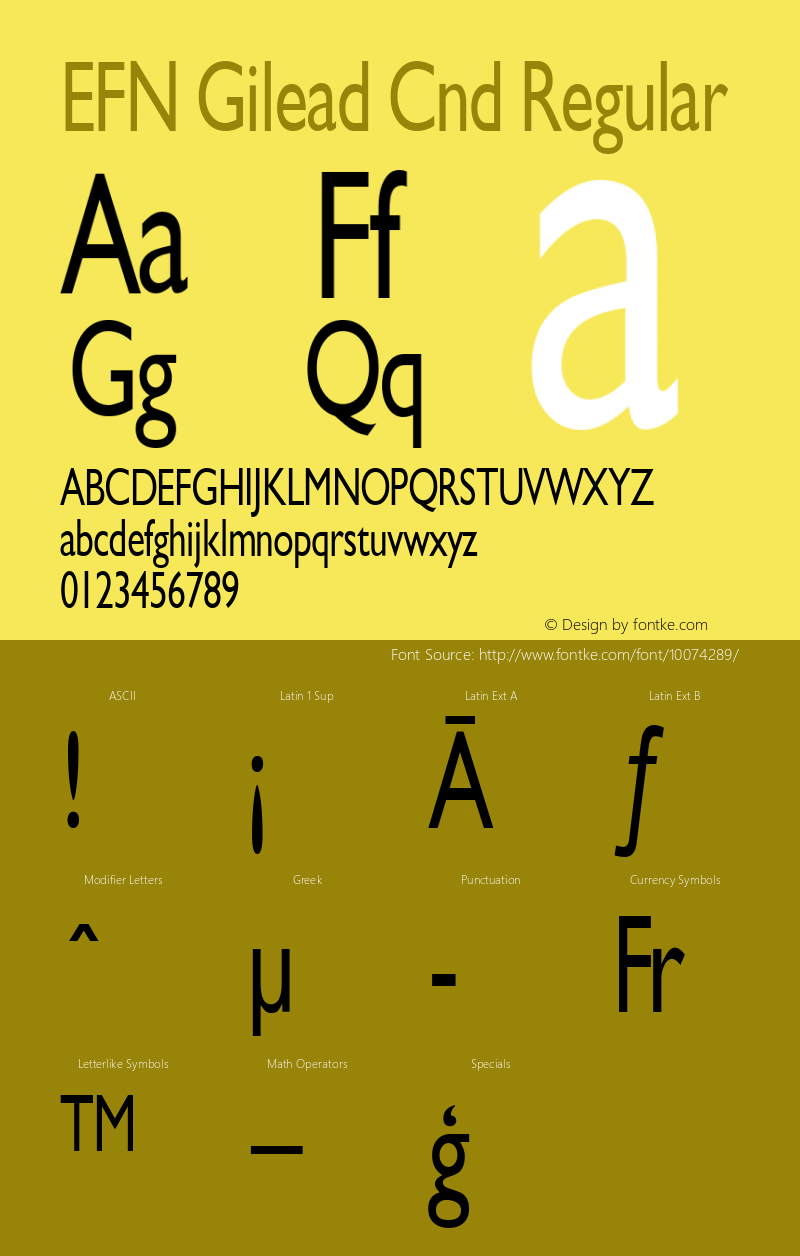 EFN Gilead Cnd Regular Version 2.0; 2000 Font Sample