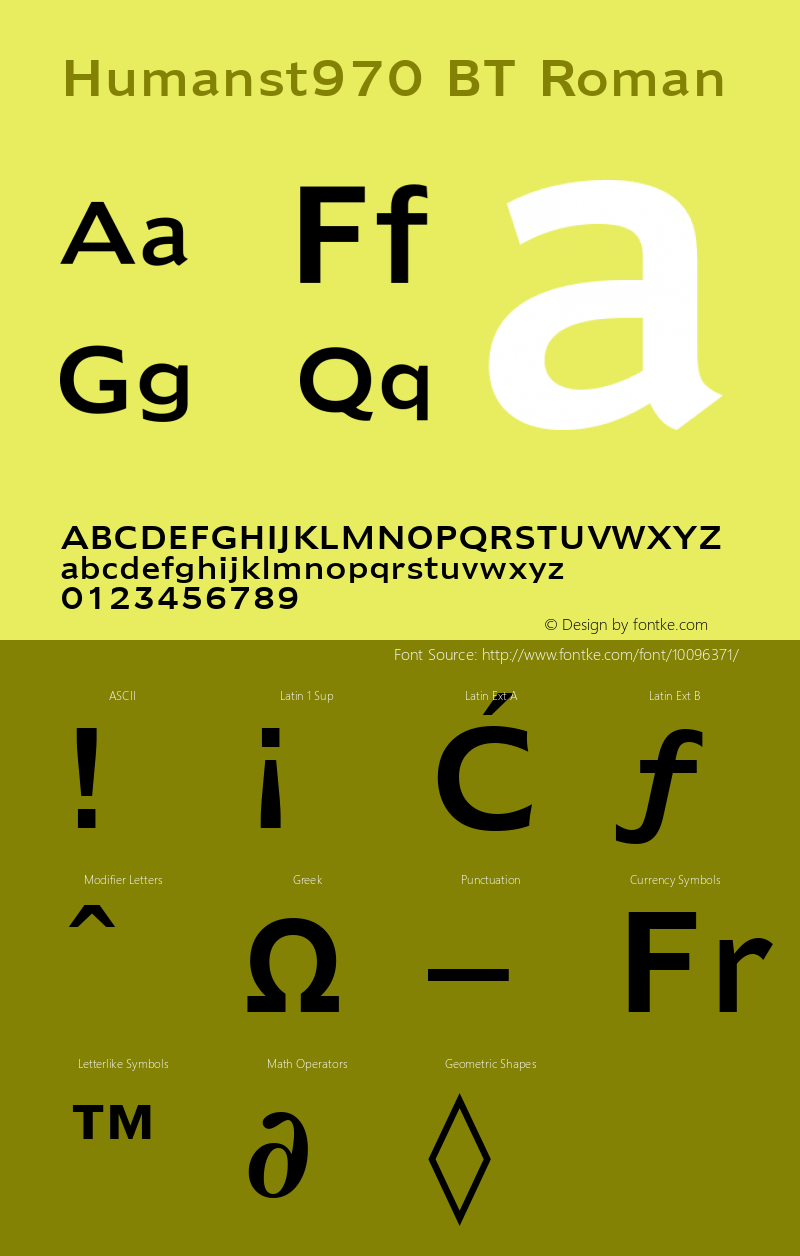 Humanst970 BT Roman Version 2.001 mfgpctt 4.4 Font Sample