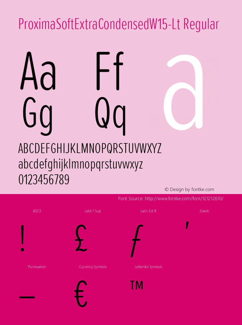 Proxima SoftExtraCondensedW15Lt Version 1.20 Font Sample