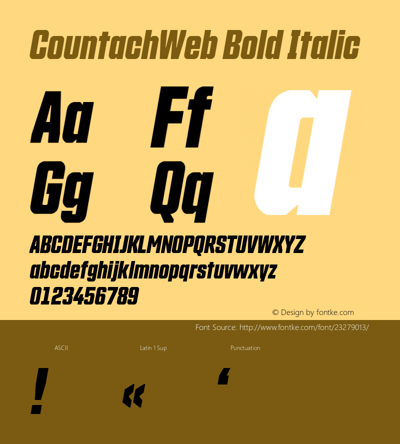 CountachWeb Bold Italic Version 1.002;PS 1.2;hotconv 1.0.72;makeotf.lib2.5.5900; ttfautohint (v1.3.34-f4db) Font Sample