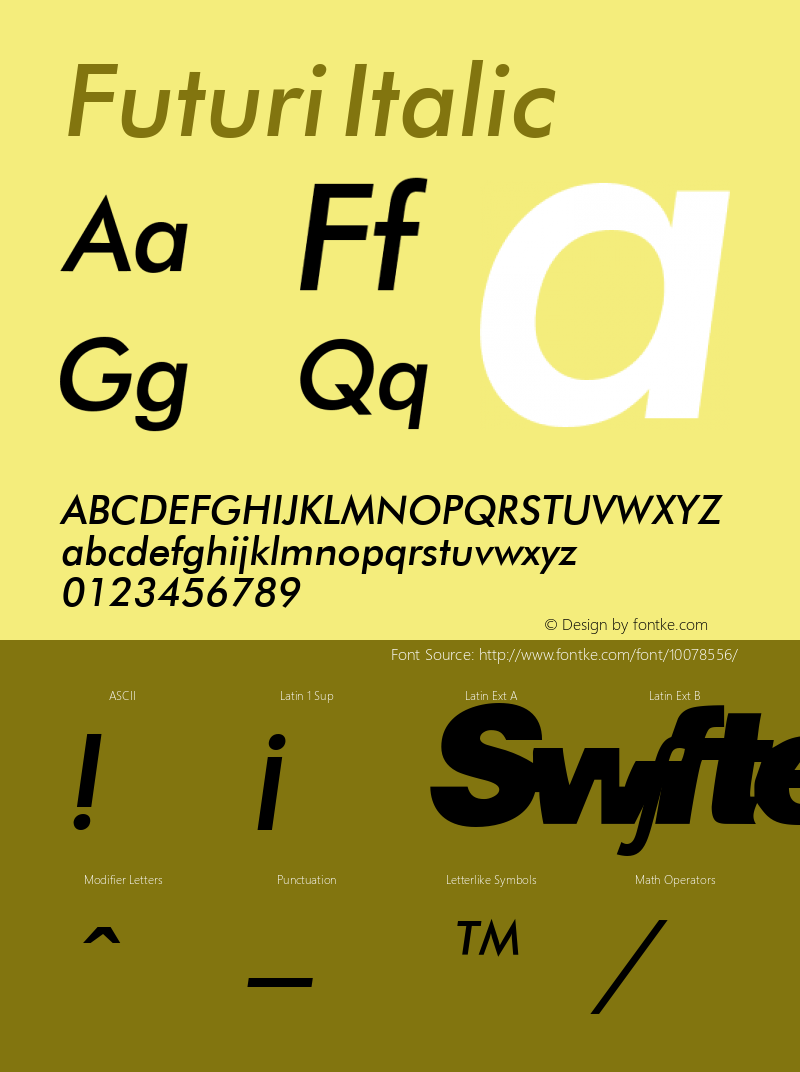 Futuri Italic Rev. 002.02 Font Sample