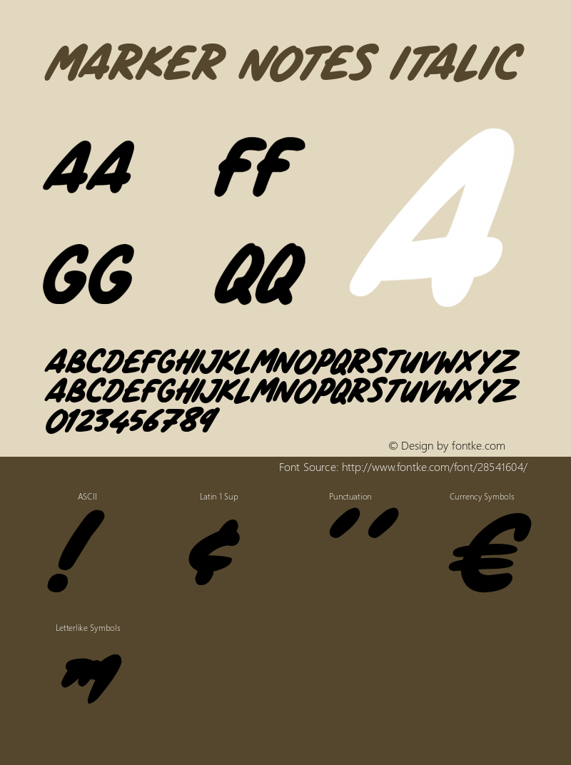 Marker Notes Italic Version 1.00 February 11, 2019, initial release Font Sample