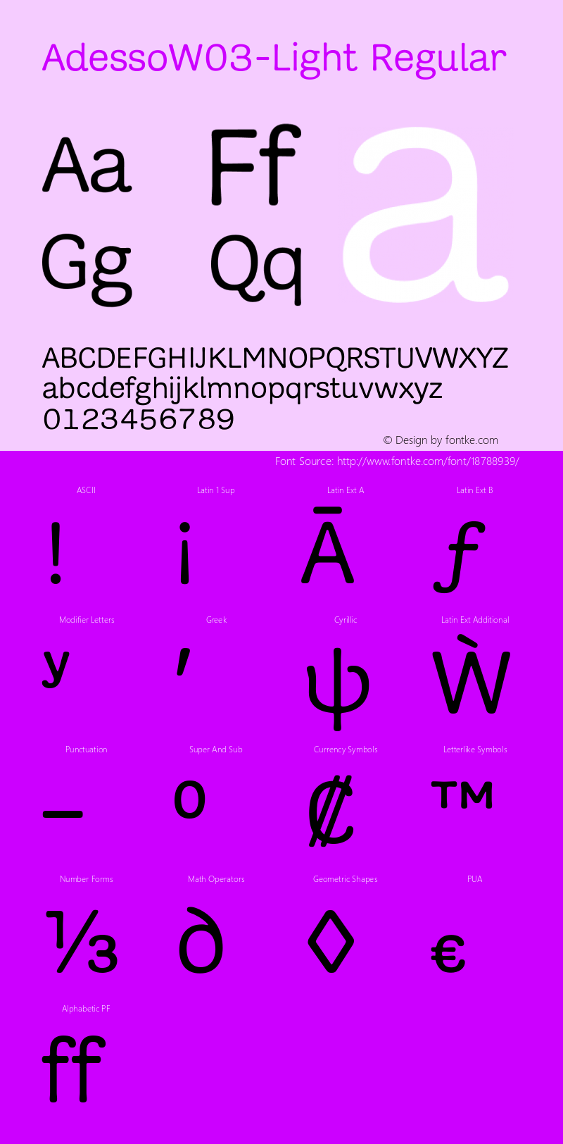 AdessoW03-Light Regular Version 2.00 Font Sample