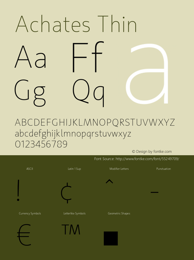 Achates Thin Version 2.056 Font Sample