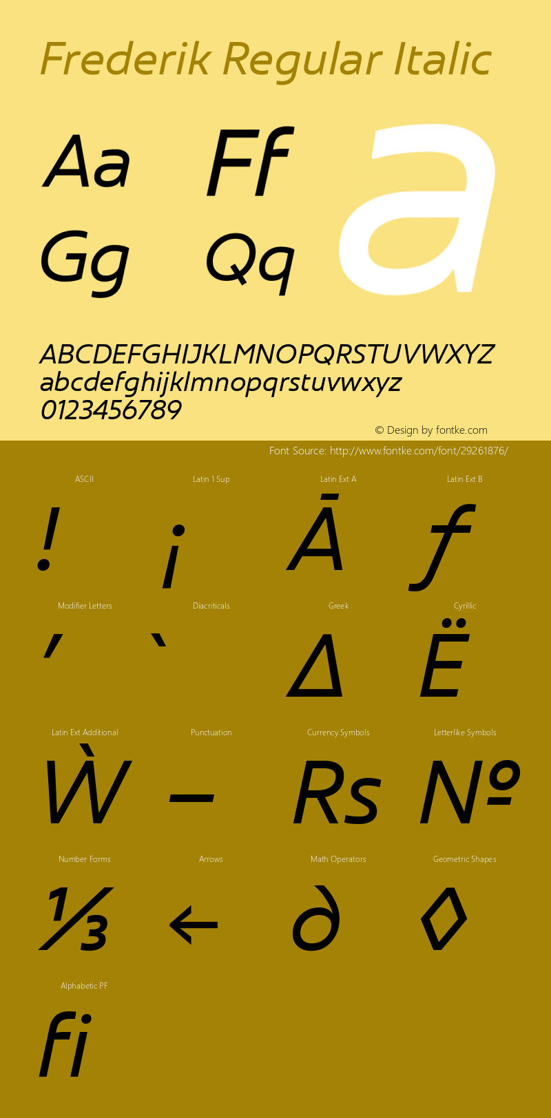 Frederik Regular Italic Version 001.000 February 2019;YWFTv17 Font Sample