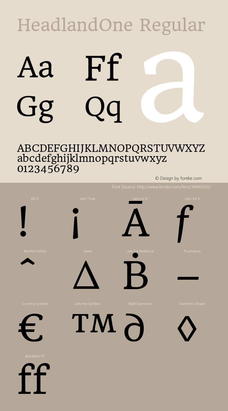 HeadlandOne Regular Version 1.002 Font Sample