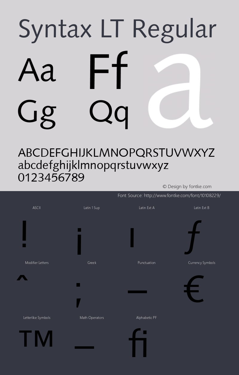 Syntax LT Regular Version 6.1; 2002 Font Sample