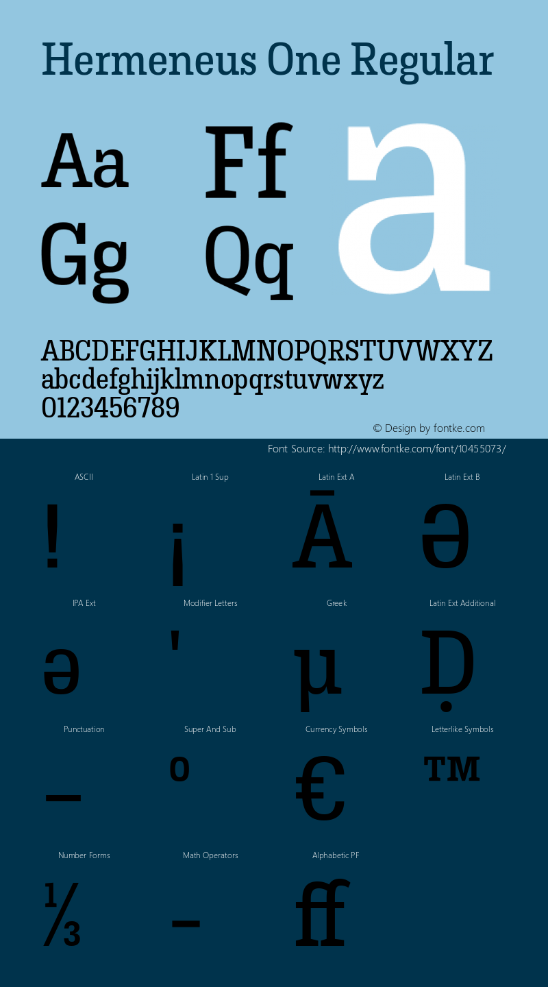 Hermeneus One Regular Version 1.001; ttfautohint (v0.8) -G 200 -r 50 Font Sample