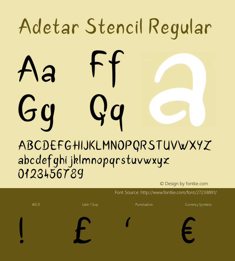 Adetar Stencil Version 1.00;September 29, 2018;FontCreator 11.5.0.2427 32-bit Font Sample