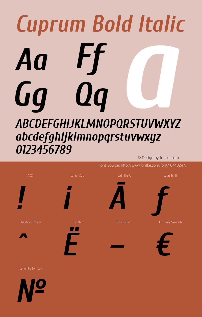 Cuprum Bold Italic Version 1.002 Font Sample