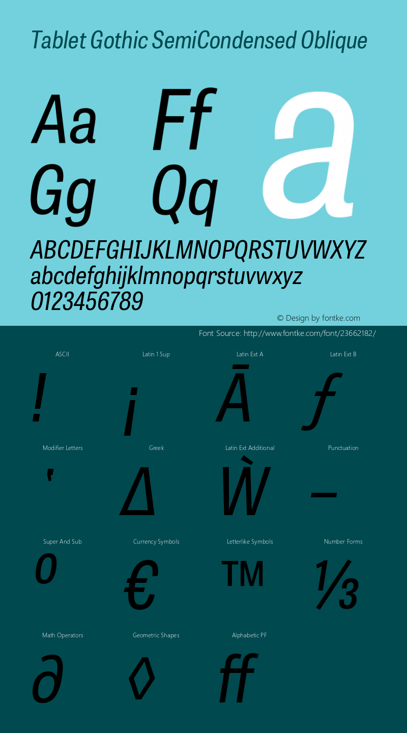 TabletGothicSemiCondensed-Oblique Version 001.001 Font Sample