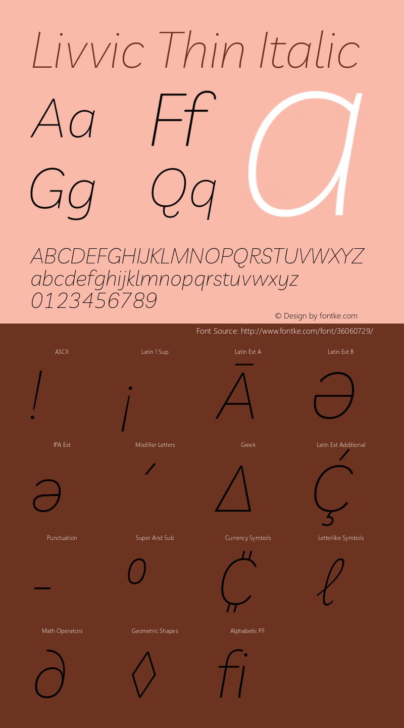 Livvic Thin Italic Version 1.000 Font Sample