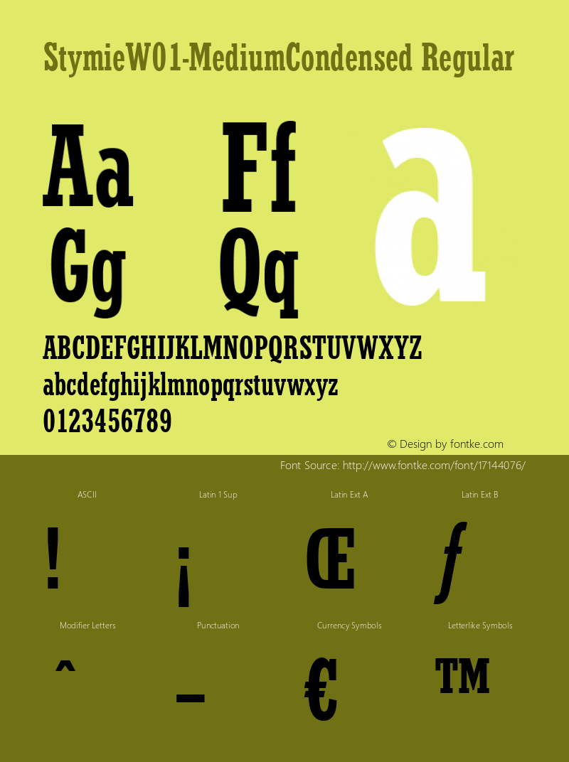 StymieW01-MediumCondensed Regular Version 1.00 Font Sample