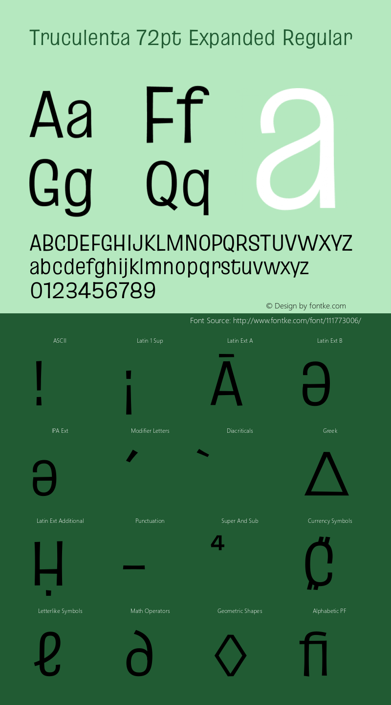 Truculenta 72pt Expanded Regular Version 1.002 Font Sample