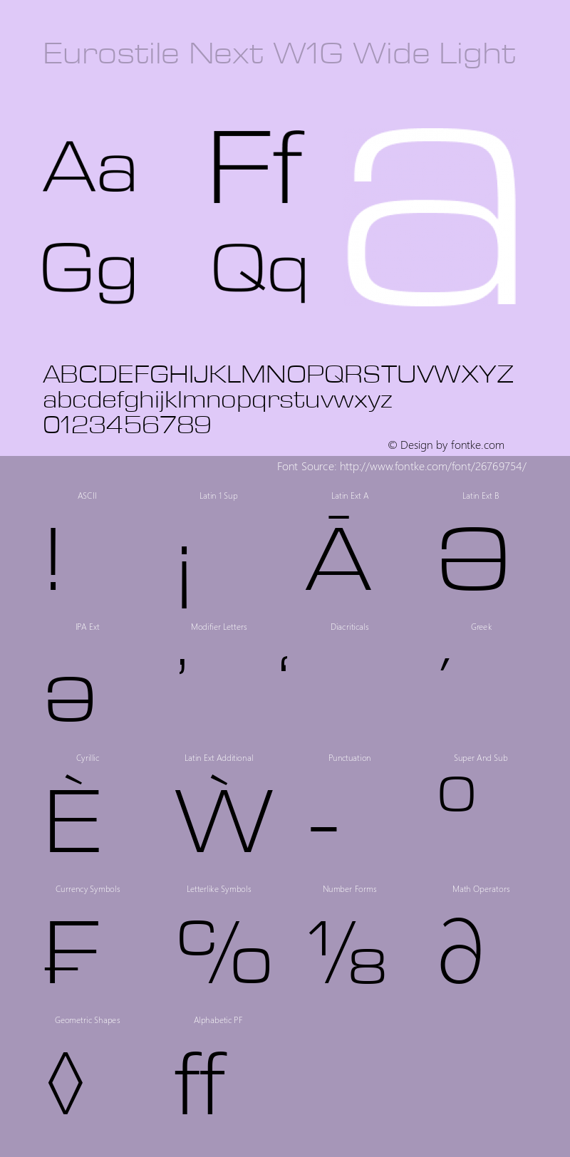 Eurostile Next W1G Wide Lt Version 1.00 Font Sample