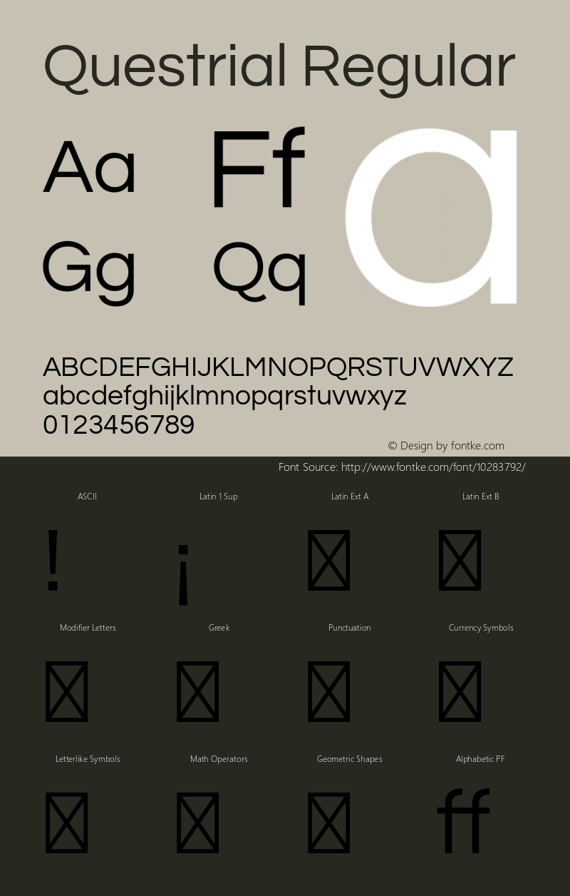 Questrial Regular Version 1.002 Font Sample