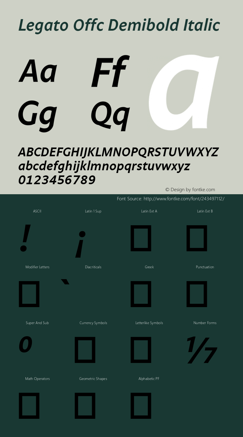 Legato Offc Demibold Italic Version 7.504; 2012; Build 1020图片样张