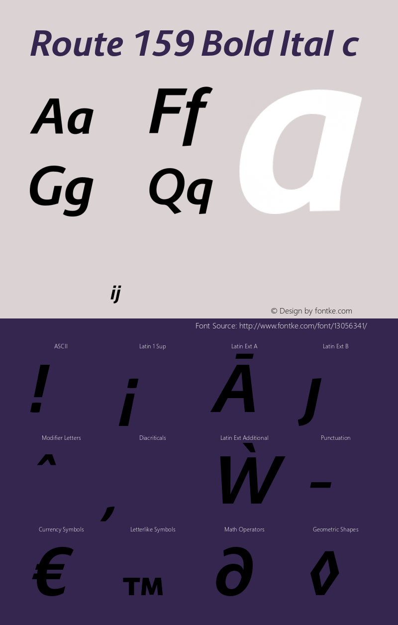 Route 159 Bold Italic Version 1.100;PS 001.100;hotconv 1.0.88;makeotf.lib2.5.64775 Font Sample