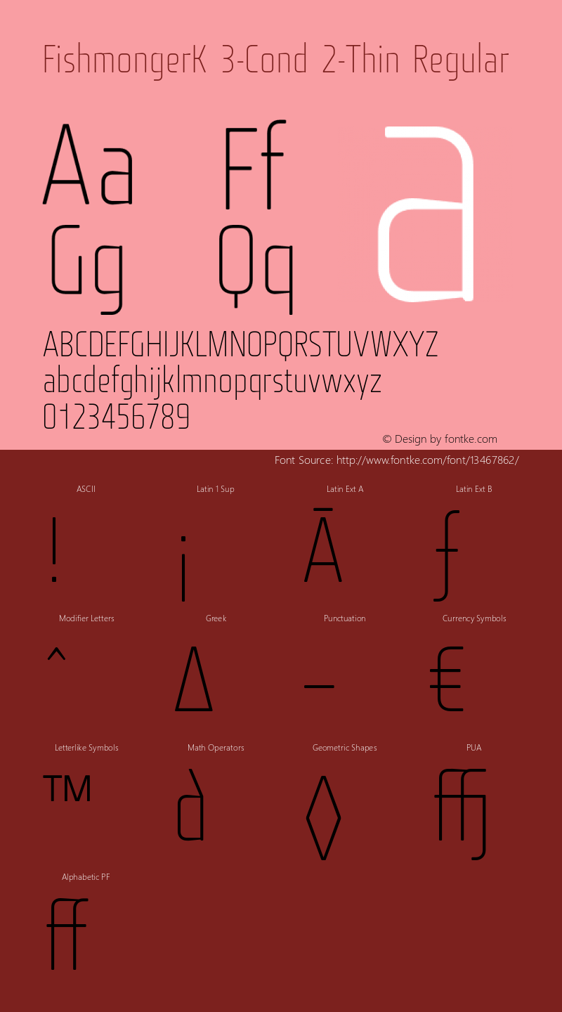 FishmongerK 3-Cond 2-Thin Regular Version 1.1 | By Tomas Brousil, Suitcase 2003 | Converted and renamed at home Font Sample