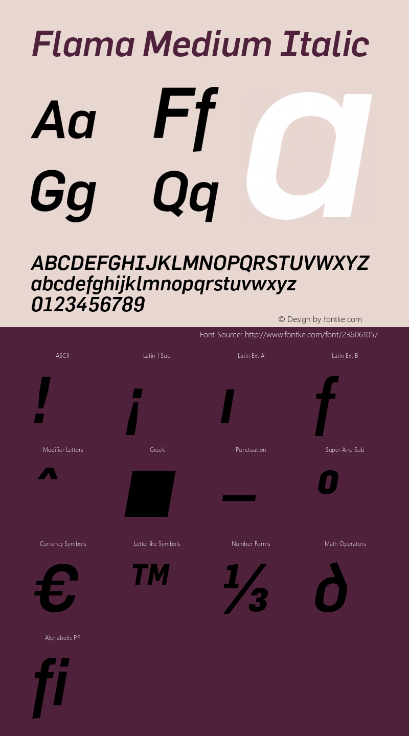 Flama-MediumItalic 2.001 Font Sample