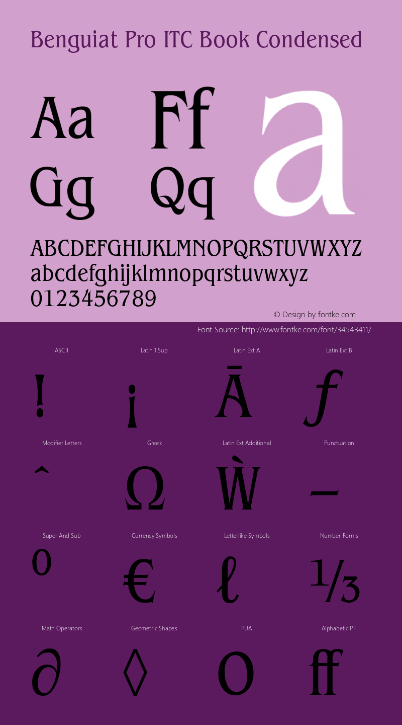 BenguiatProITC-BookCondensed Version 1.00 Font Sample