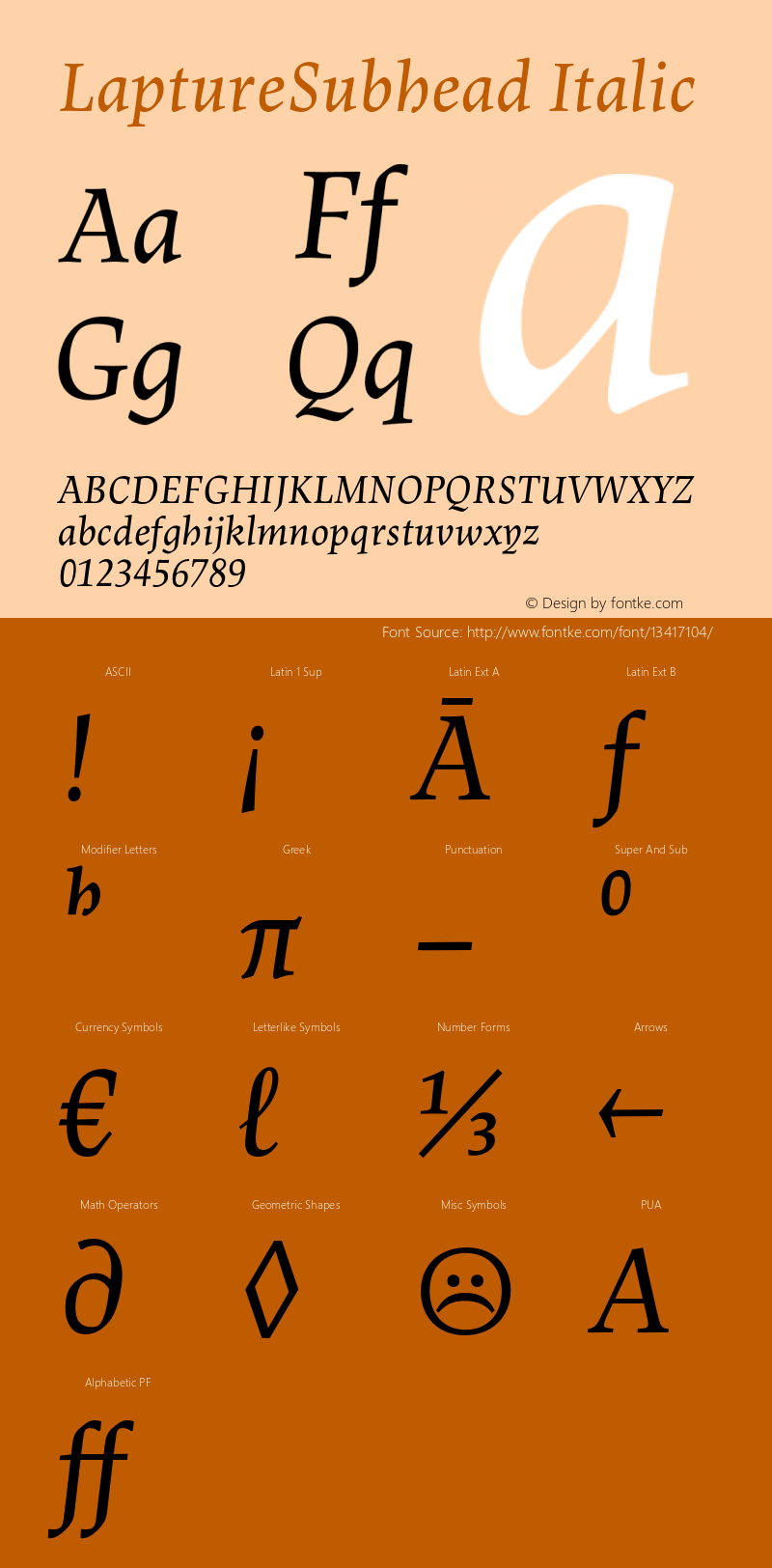 LaptureSubhead Italic Version 1.001;PS 001.000;hotconv 1.0.38;makeotf.lib1.6.5960 Font Sample