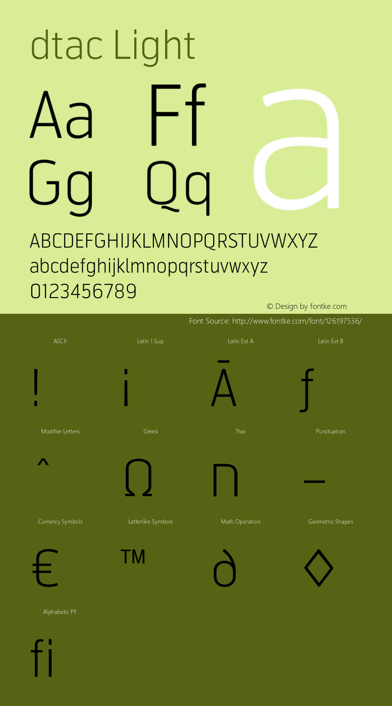 dtac Light Version 1.011 2007 Font Sample