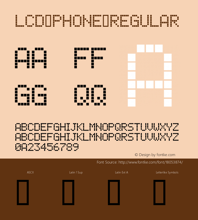 lcd phone Regular Macromedia Fontographer 4.1 06/05/01 Font Sample