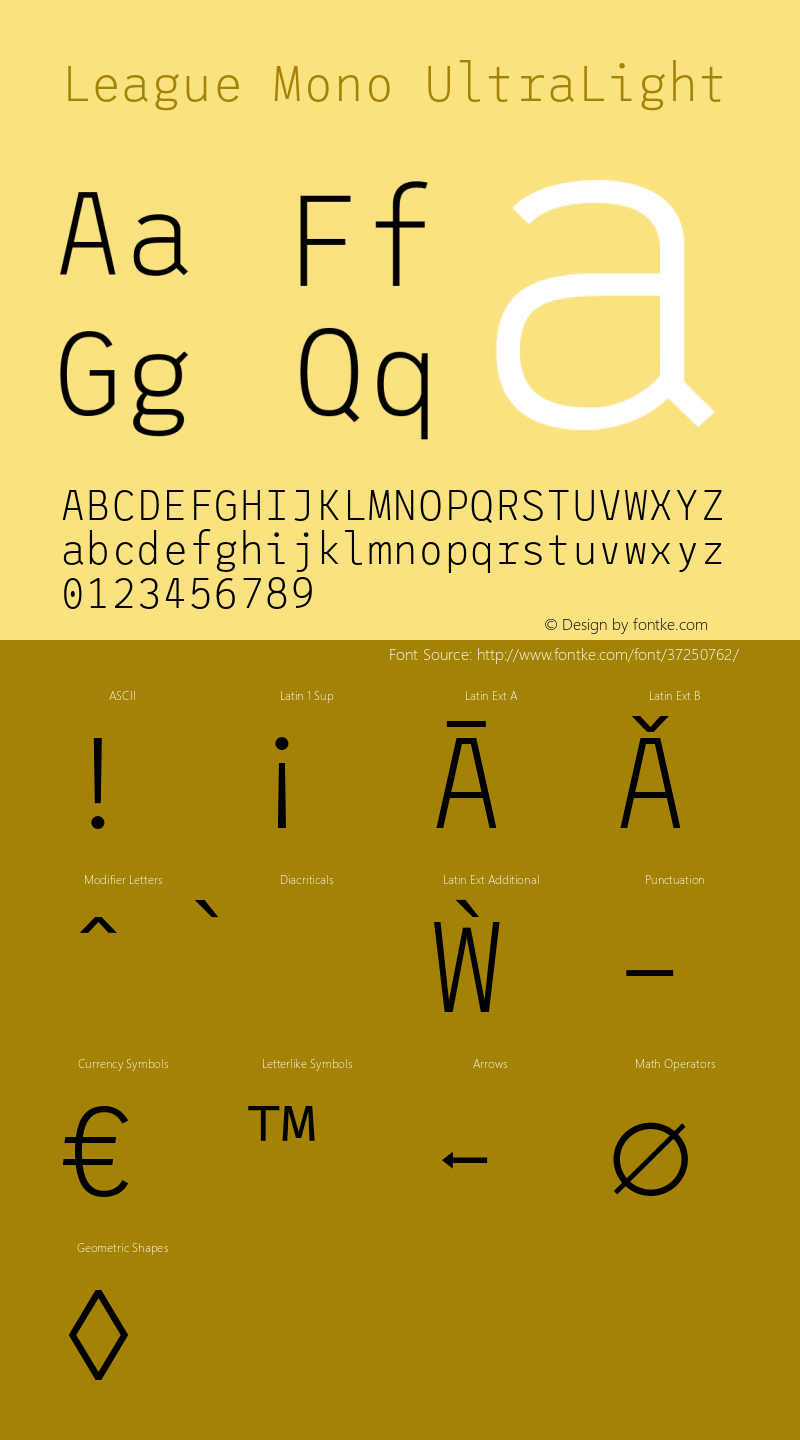 League Mono UltraLight Version 2.000;PS 002.000;hotconv 1.0.88;makeotf.lib2.5.64775 Font Sample