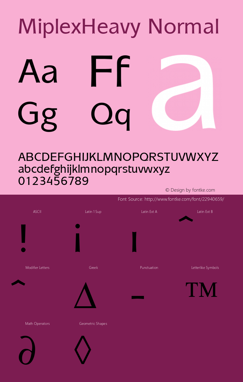 MiplexHeavy Normal Macromedia Fontographer 4.1 18.06.1995 Font Sample