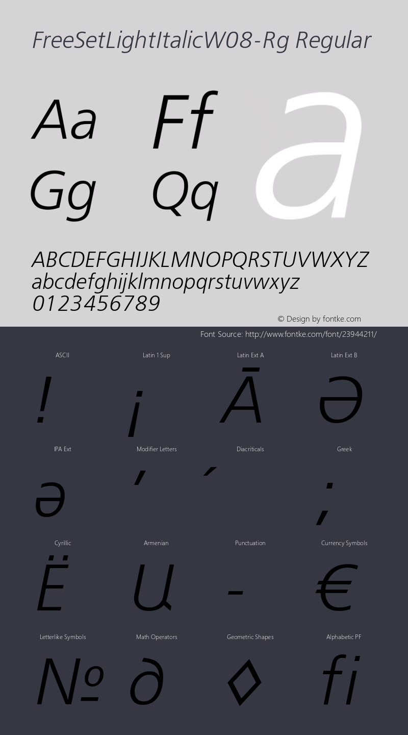 FreeSetLight Italic W08 Rg Version 1.00 Font Sample