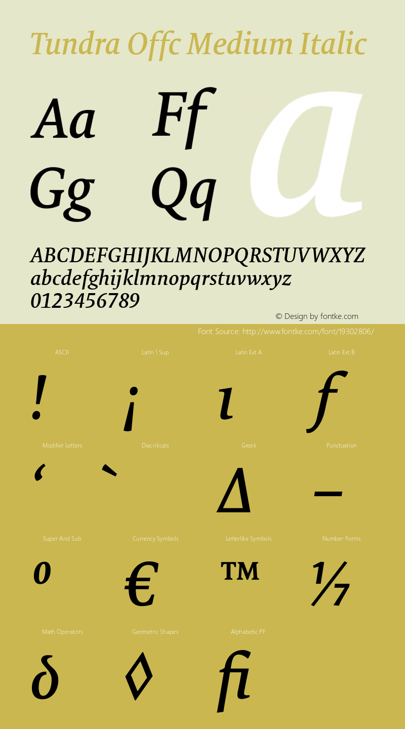 Tundra Offc Medium Italic Version 7.504; 2011; Build 1021 Font Sample