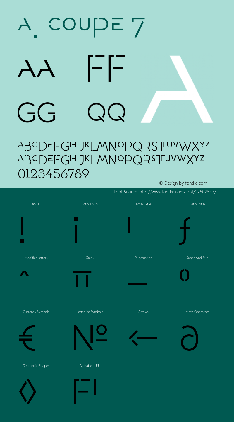 A. Coupe 7 Version 2.000;PS 002.000;hotconv 1.0.88;makeotf.lib2.5.64775 Font Sample