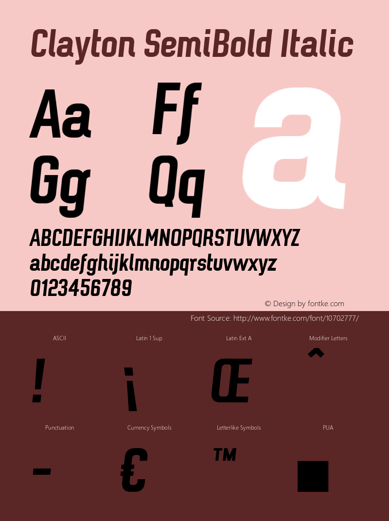 Clayton SemiBold Italic Version 1.001;PS 001.001;hotconv 1.0.70;makeotf.lib2.5.58329 Font Sample