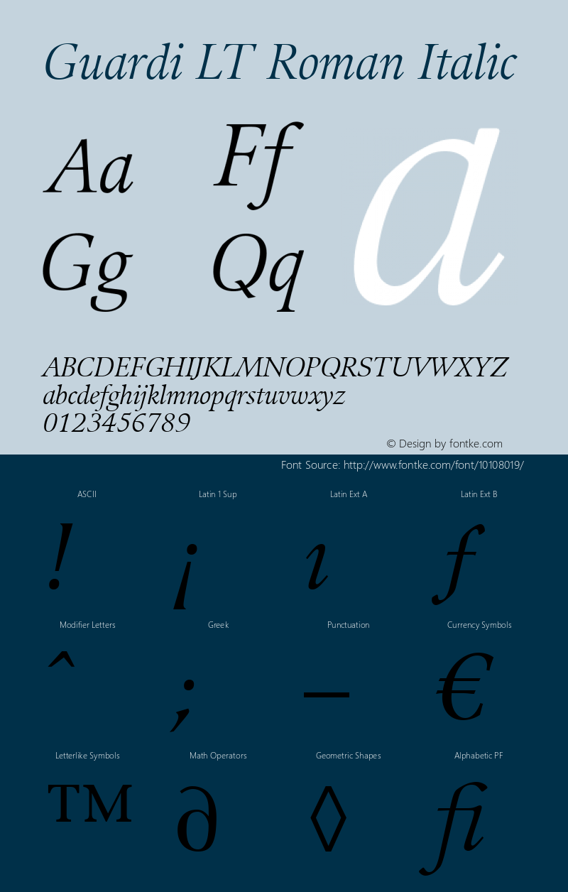 Guardi LT Roman Italic Version 6.1; 2002 Font Sample