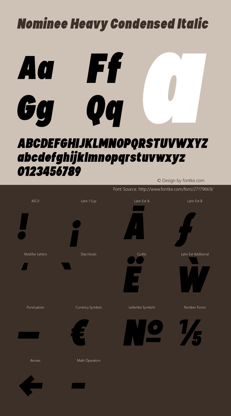 Nominee Heavy Condensed Italic Version 1.000;PS 001.000;hotconv 1.0.88;makeotf.lib2.5.64775 Font Sample