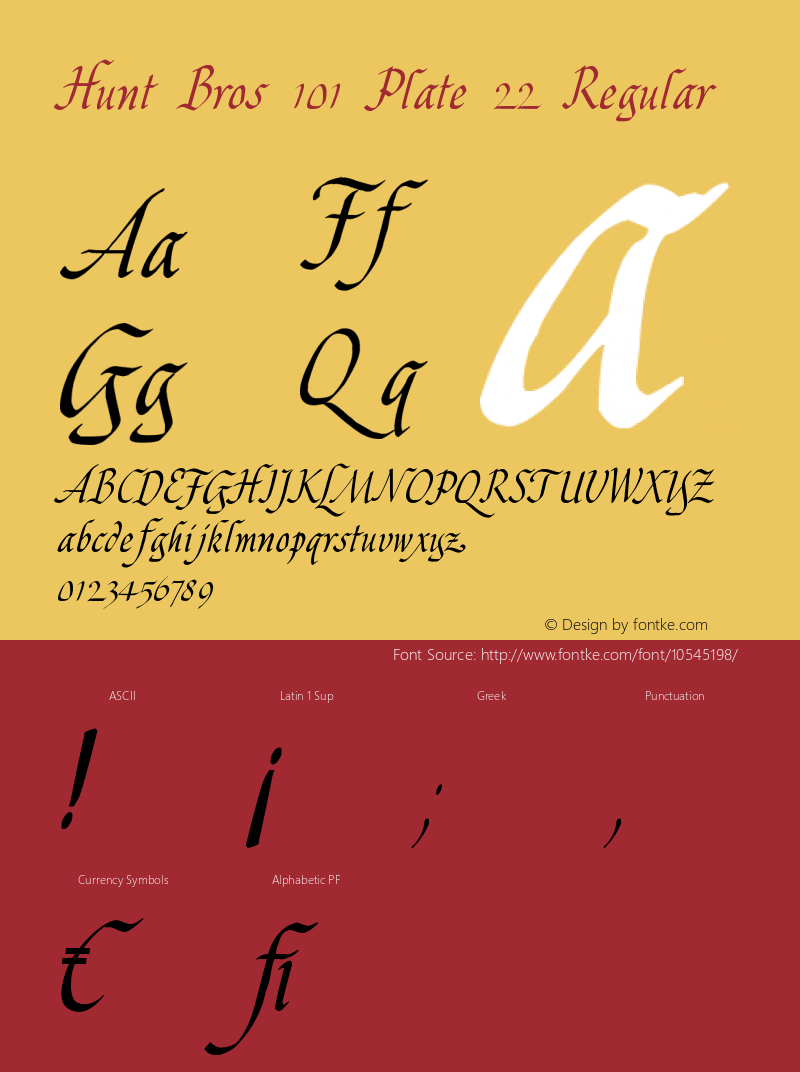 Hunt Bros 101 Plate 22 Regular Version 1.00 August 1, 2013, initial release Font Sample