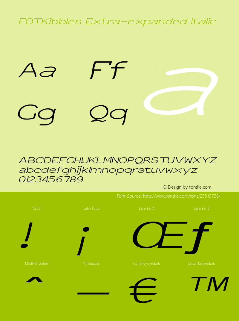 FOTKibbles-ExtraexpandedItalic Version 1.000 Font Sample