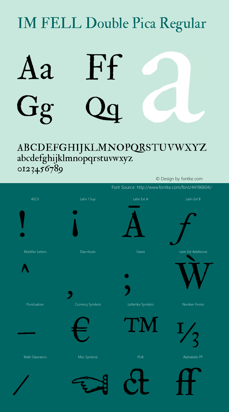 IM FELL Double Pica Roman 3.00 Font Sample