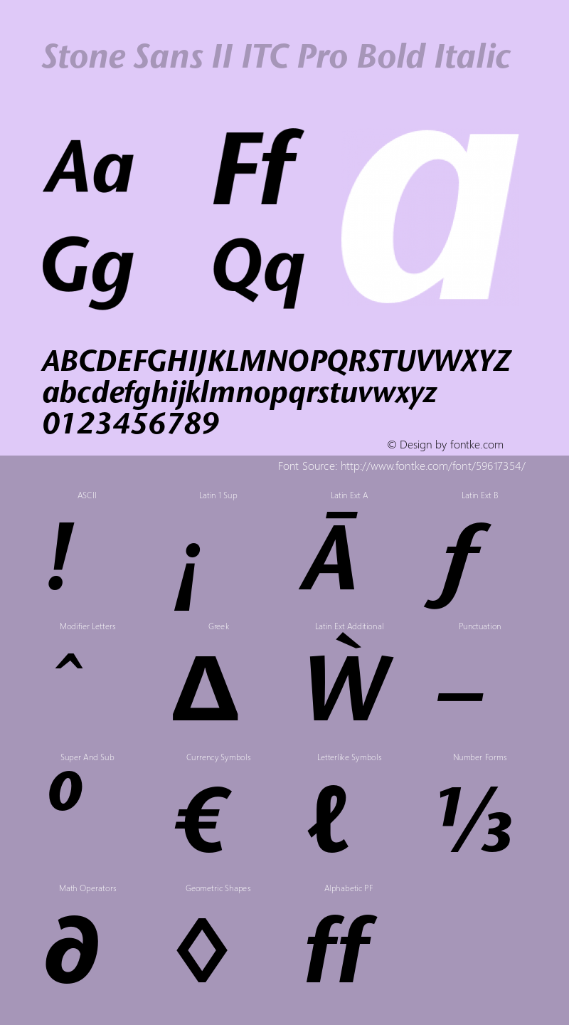 StoneSansIIITCPro-BdIt Version 1.00 Font Sample