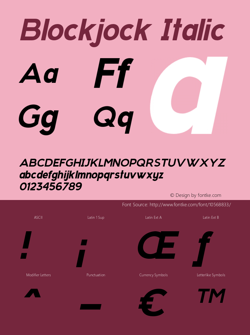 Blockjock Italic Version 1.000 Font Sample