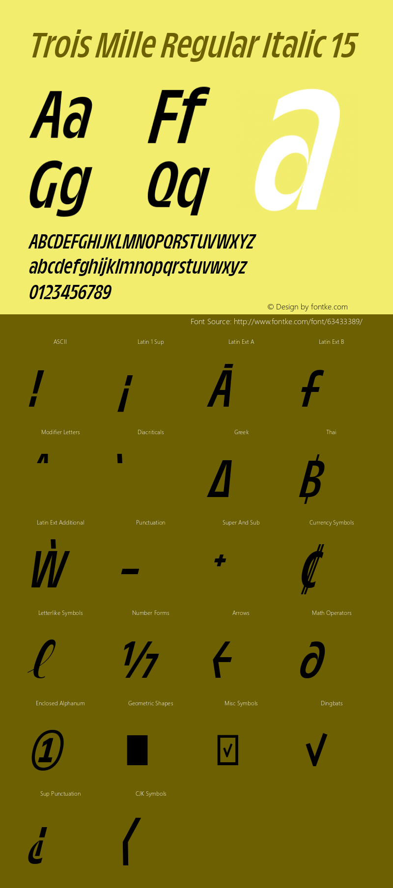 Trois Mille Regular Italic 15 Version 1.000;hotconv 1.0.109;makeotfexe 2.5.65596 Font Sample