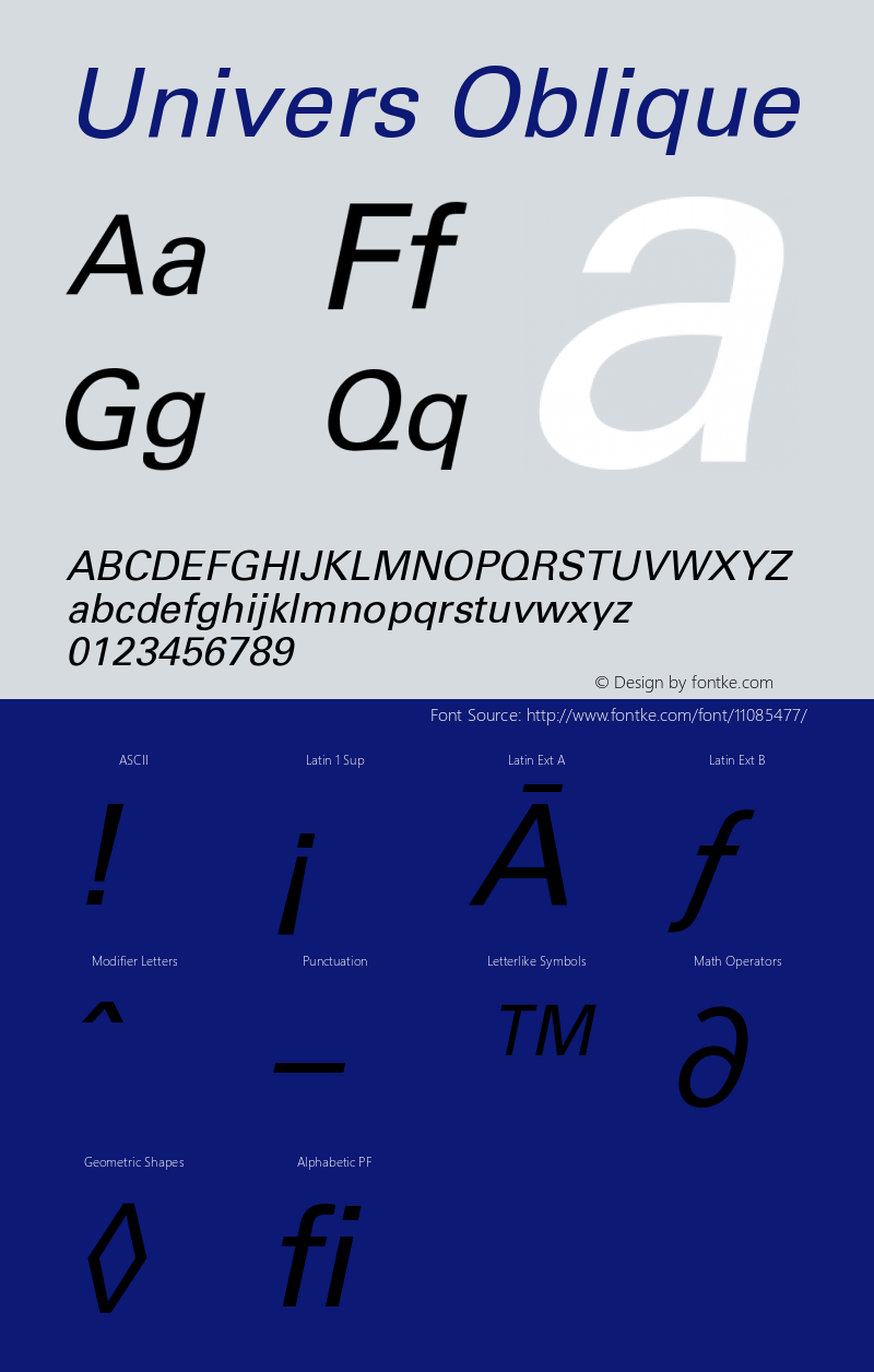 Univers Oblique Version 001.000 Font Sample