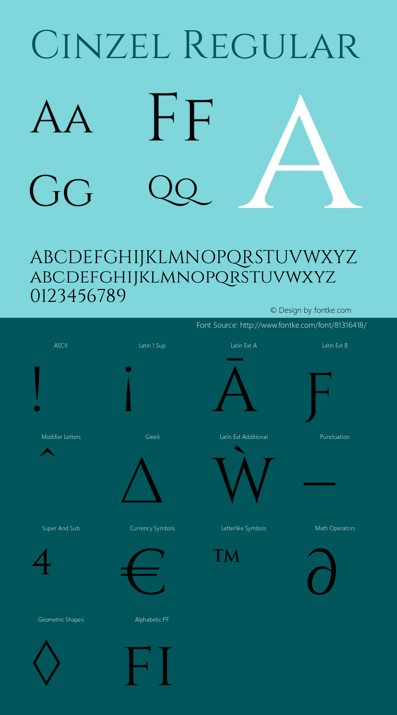 Cinzel Regular Version 2.000 Font Sample