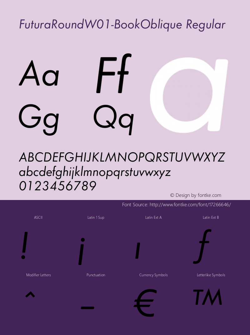 FuturaRoundW01-BookOblique Regular Version 1.00 Font Sample