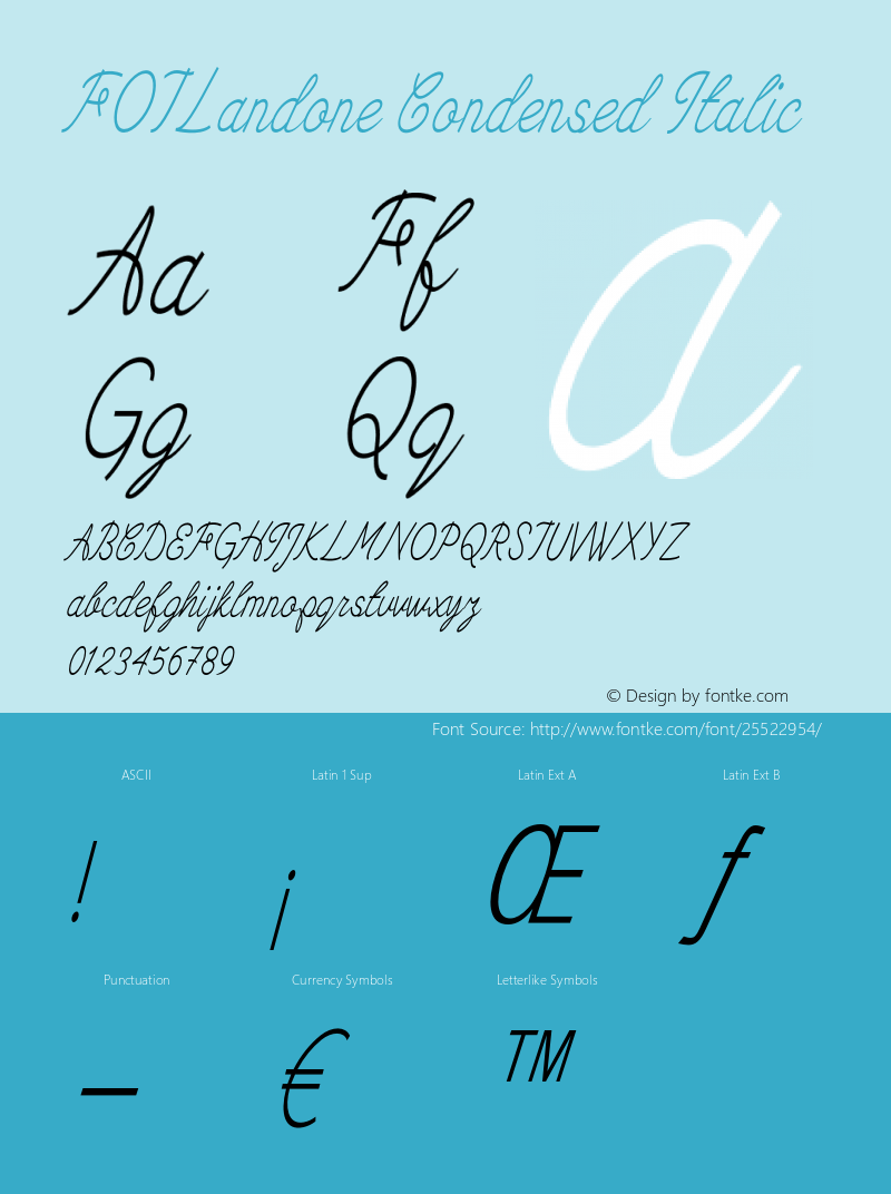 FOTLandone-CondensedItalic Version 1.000 Font Sample